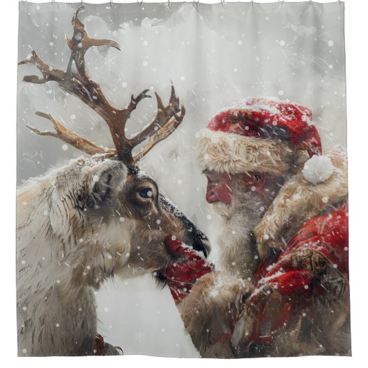 Santa Rudolph Snowing Winterszene Duschvorhang (Vorderseite)