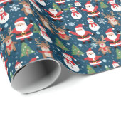 Santa, Rudolph, Snowmen und Weihnachtsbaumen Geschenkpapier (Rolleneckpunkt)