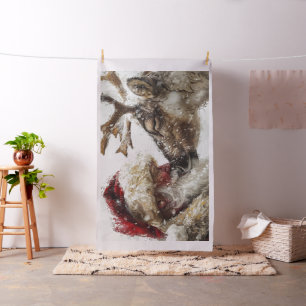 Santa & Rudolph Touching Nosen im Schnee Stoff