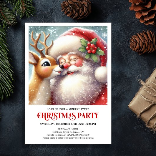 Santa Rudolph Traditional Christmas Party Invite Einladung