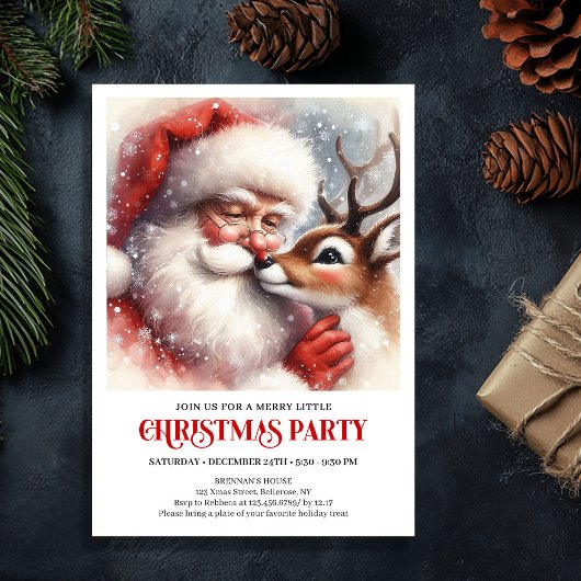 Santa Rudolph Traditional Holiday Party Invitation Einladung