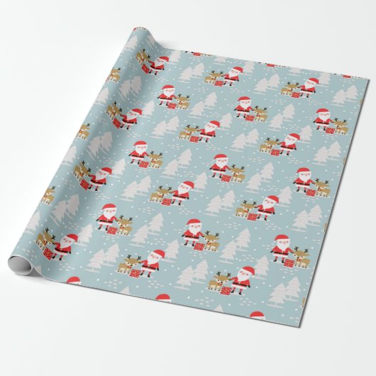 Santa Rudolph und Pine Trees Geschenkpapier (Ungerollt)