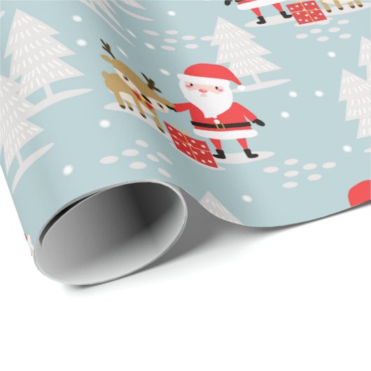Santa Rudolph und Pine Trees Geschenkpapier (Rolleneckpunkt)