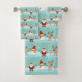 Santa, Rudolph und Snowman Badhandtuch Set