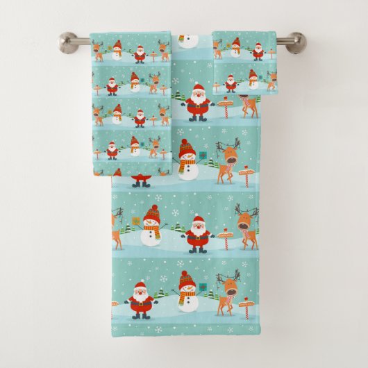 Santa, Rudolph und Snowman Badhandtuch Set (Insitu)