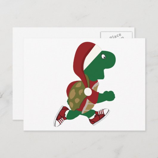 Santa Running Turtle Feiertagspostkarte (Vorne/Hinten)