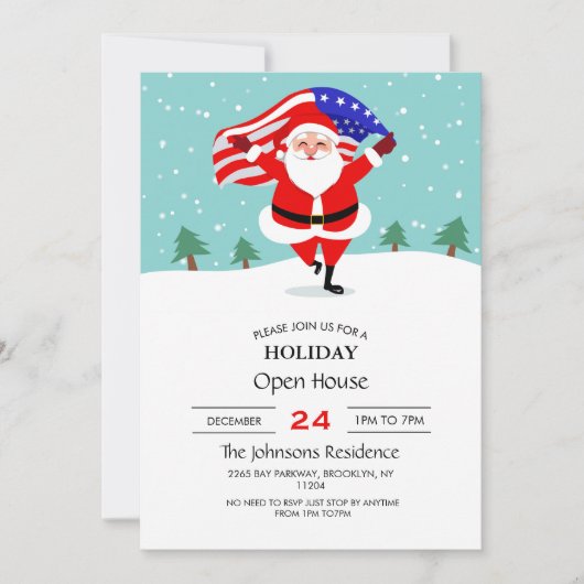 Santa Running with american flag Einladung (Vorderseite)