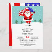 Santa Running with american flag Einladung (Vorne/Hinten)