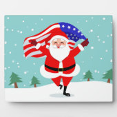 Santa Running with american flag Fotoplatte (Vorderseite)