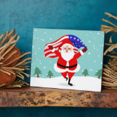 Santa Running with american flag Fotoplatte (Seite)