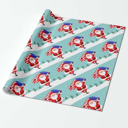 Santa running with american flag geschenkpapier (Ungerollt)