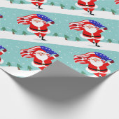 Santa running with american flag geschenkpapier (Ecke)