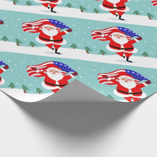 Santa running with american flag geschenkpapier (Ecke)