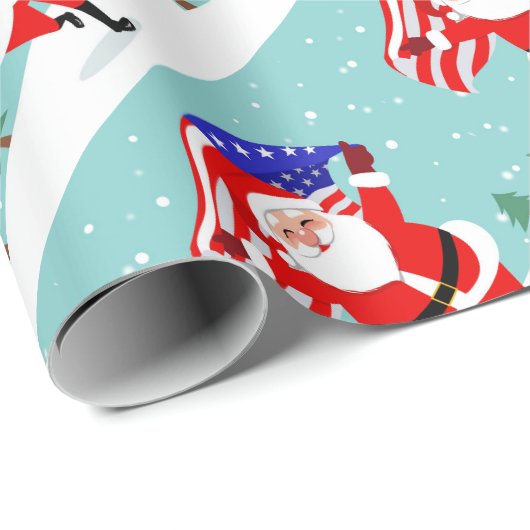 Santa running with american flag geschenkpapier (Rolleneckpunkt)