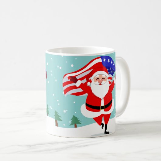 Santa Running with american flag Kaffeetasse (VorderseiteRechts)