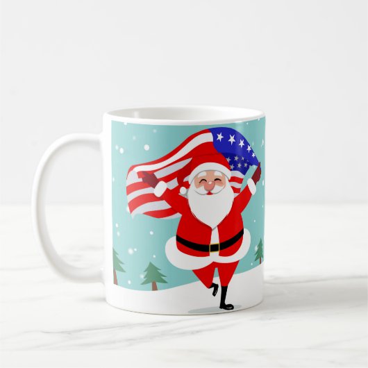 Santa Running with american flag Kaffeetasse (Links)