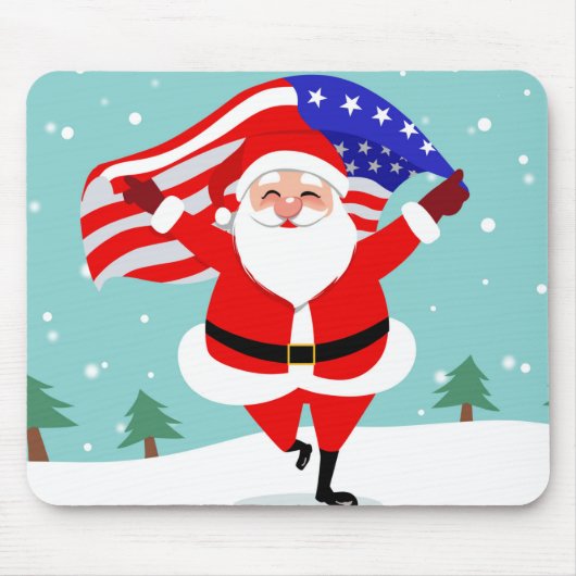 Santa Running with american flag Mousepad (Vorne)