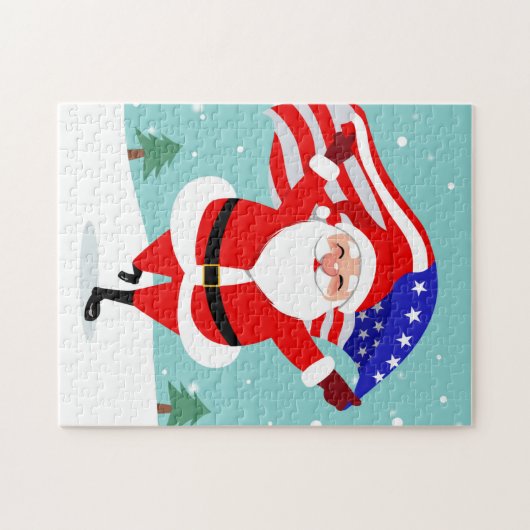 Santa Running with american flag Puzzle (Horizontal)