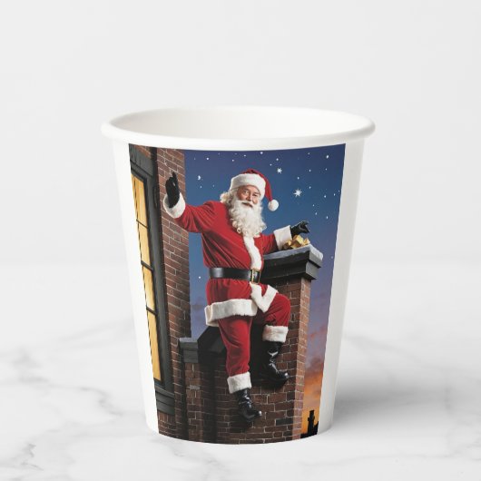 Santa runter den Schornstein, Papiertassen Pappbecher (Vorderseite)
