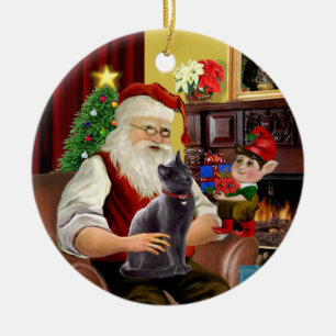 Santa - Russische Blaue Katze Keramikornament