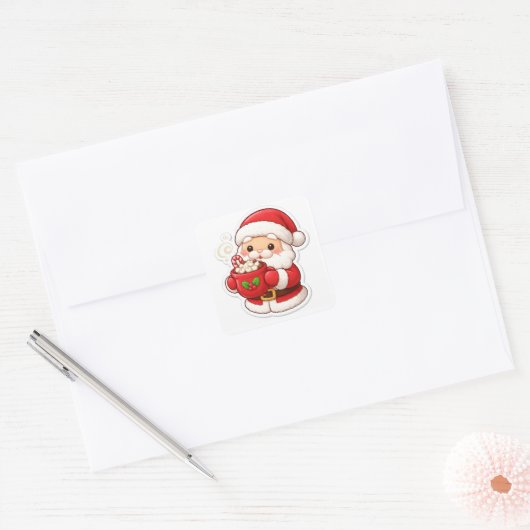 “Santa’s Coffee Break” – Cute Christmas Sticker (Umschlag)