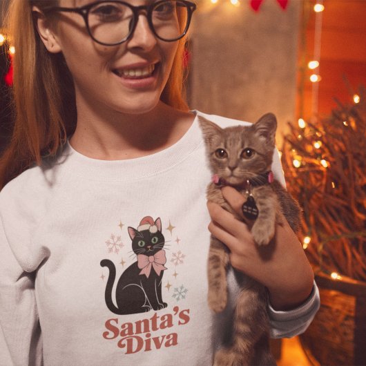 Santa’s Diva Cute Christmas Cat for Her Sweatshirt