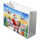 Santa’s Drone Delivery Working on Christmas  Große Geschenktüte (Vorderseite Schrägansicht)