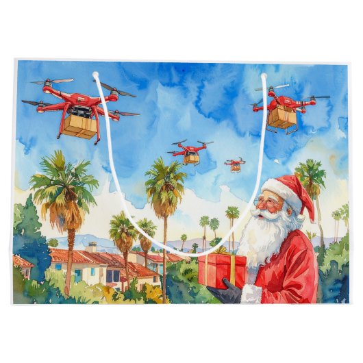 Santa’s Drone Delivery Working on Christmas  Große Geschenktüte (Rückseite)