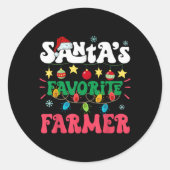 Santa S Favorite Farmer Funny Santa Hat Xmas Light Runder Aufkleber (Vorderseite)