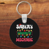 Santa S Favorite Mechanic Funny Santa Xmas Light C Schlüsselanhänger (Vorderseite)