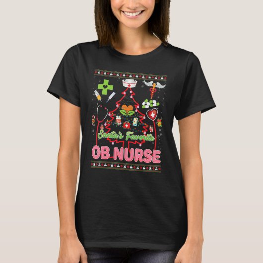 Santa S favorite Ob Nurse Weihnachtsbaum Stethosco T-Shirt (Vorderseite)
