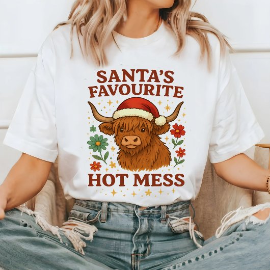 Santa’s Favourite Hot Mess Highland Cow Christmas, T-Shirt