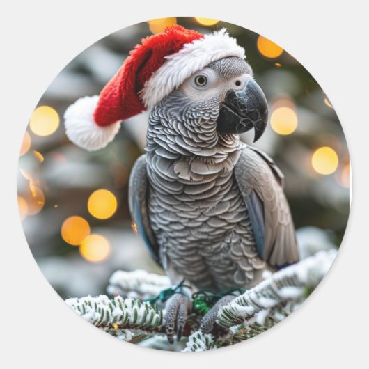 Santa’s Little African Grey Helper Runder Aufkleber (Vorderseite)
