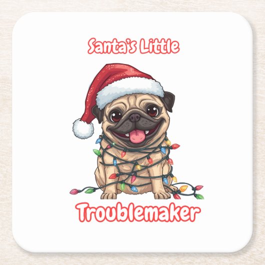 Santa’s Little Troublemaker – Funny Christmas Pug Rechteckiger Pappuntersetzer (Vorderseite)