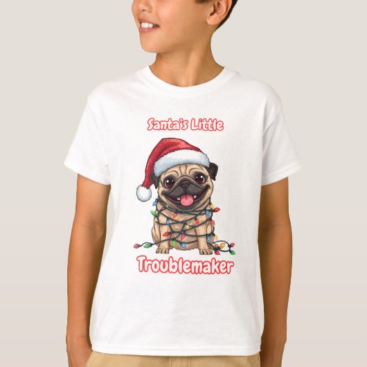 Santa’s Little Troublemaker – Funny Christmas Pug  T-Shirt (Vorderseite)