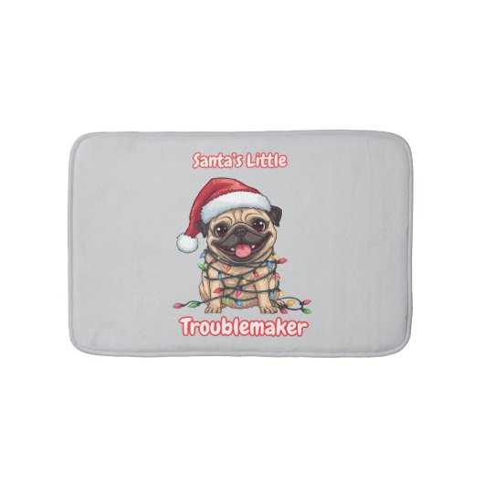 Santa’s Little Troublemaker Pug Bath Mat Badematte (Vorderseite)