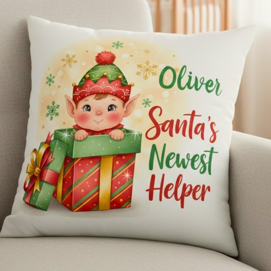 Santa’s Newest Helper Christmas Cute Elf Gift Box Kissen
