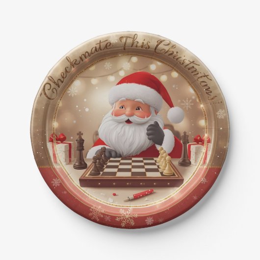 Santa’s Next Move – Funny Chess Christmas Paper Pl Pappteller (Vorderseite)