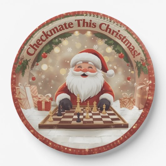 Santa’s Next Move – Funny Chess Christmas Paper Pl Pappteller (Vorderseite)