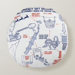 Santa’s Notfall-Geschenklieferungs-Blueprint Rundes Kissen