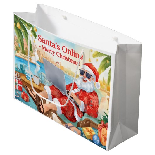 Santa’s Online Computer Lovers Merry Christmas! Große Geschenktüte (Vorderseite Schrägansicht)