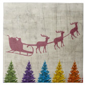 Santa’s Sleigh and Colorful Trees Fliese (Vorderseite)