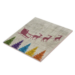Santa’s Sleigh and Colorful Trees Fliese