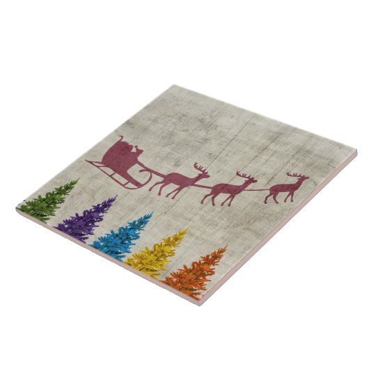 Santa’s Sleigh and Colorful Trees Fliese (Seite)