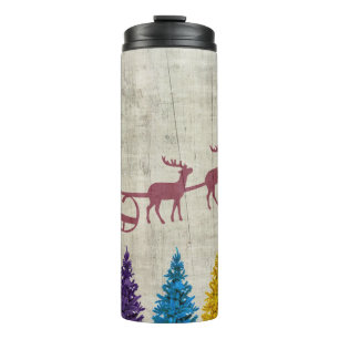 Santa’s Sleigh and Colorful Trees Thermosbecher