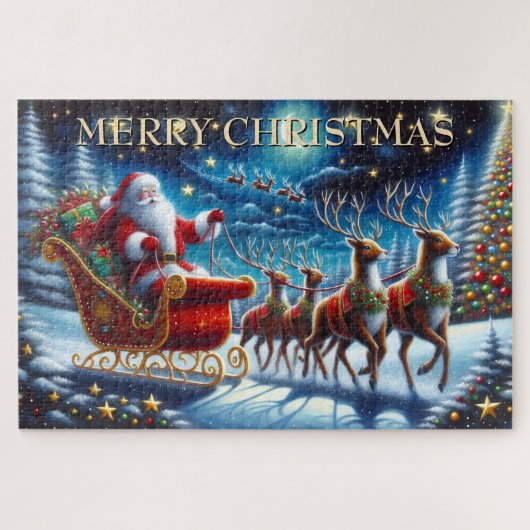 Santa’s Sleigh and Reindeer on Christmas Night Puzzle (Horizontal)