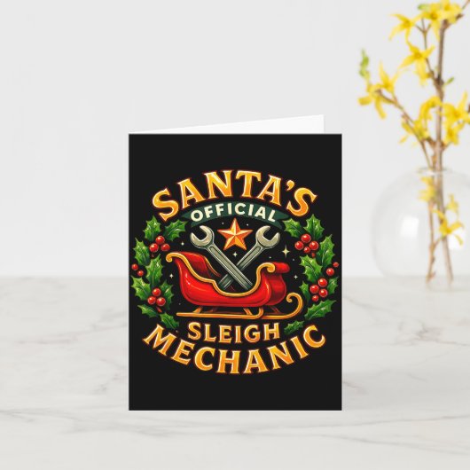 Santa’s Sleigh Mechanic Funny Christmas Design Karte (Gelbe Blume)