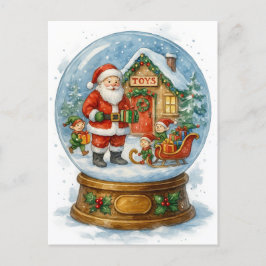 Santa’s Toy Workshop Christmas Snow Globe Postcard Feiertagspostkarte