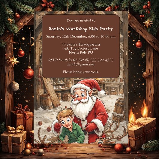 Santa’s Workshop Kids North Pole Christmas Party  Einladung
