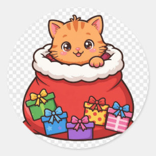 Santa-Sack-Kätzchen Weihnachts-Klassiker-Rund-Stic Runder Aufkleber